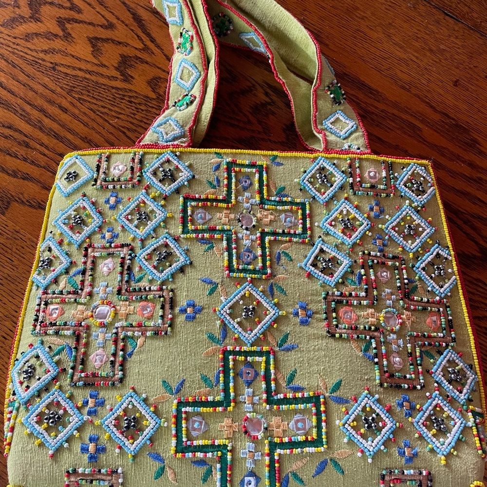 Embroidered Green Shoulder Bag